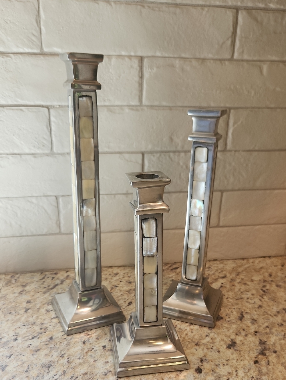 Towle Silversmiths Mother Of Pearl Inlay Candlestick Holders Set Of 3